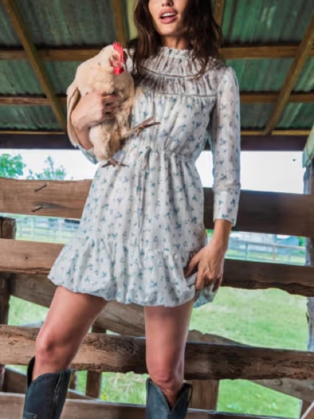 NWT Tecovas Large Kristopher Brock Ava Bluebonnet Floral Ruffled Mini Dress